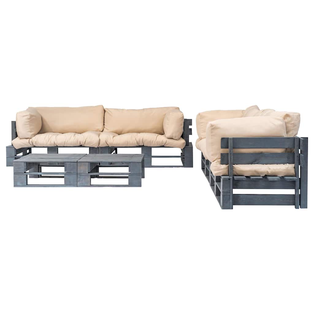 vidaXL 6-Piece Pallet Lounge Set with Sand-Colored Cushions Wood