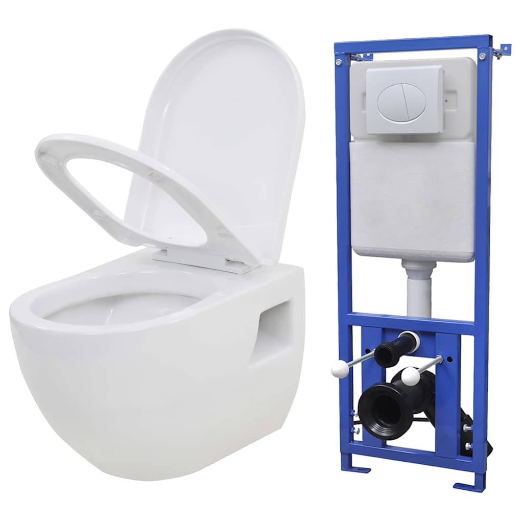 vidaXL Wall-hung Toilet with Concealed Cistern Ceramic White