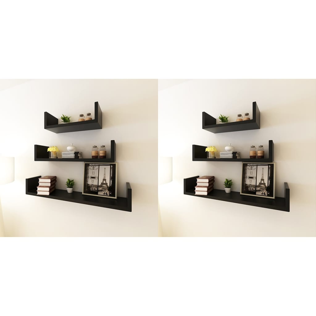 vidaXL 3 st Wandschappen U-vormig MDF zwart