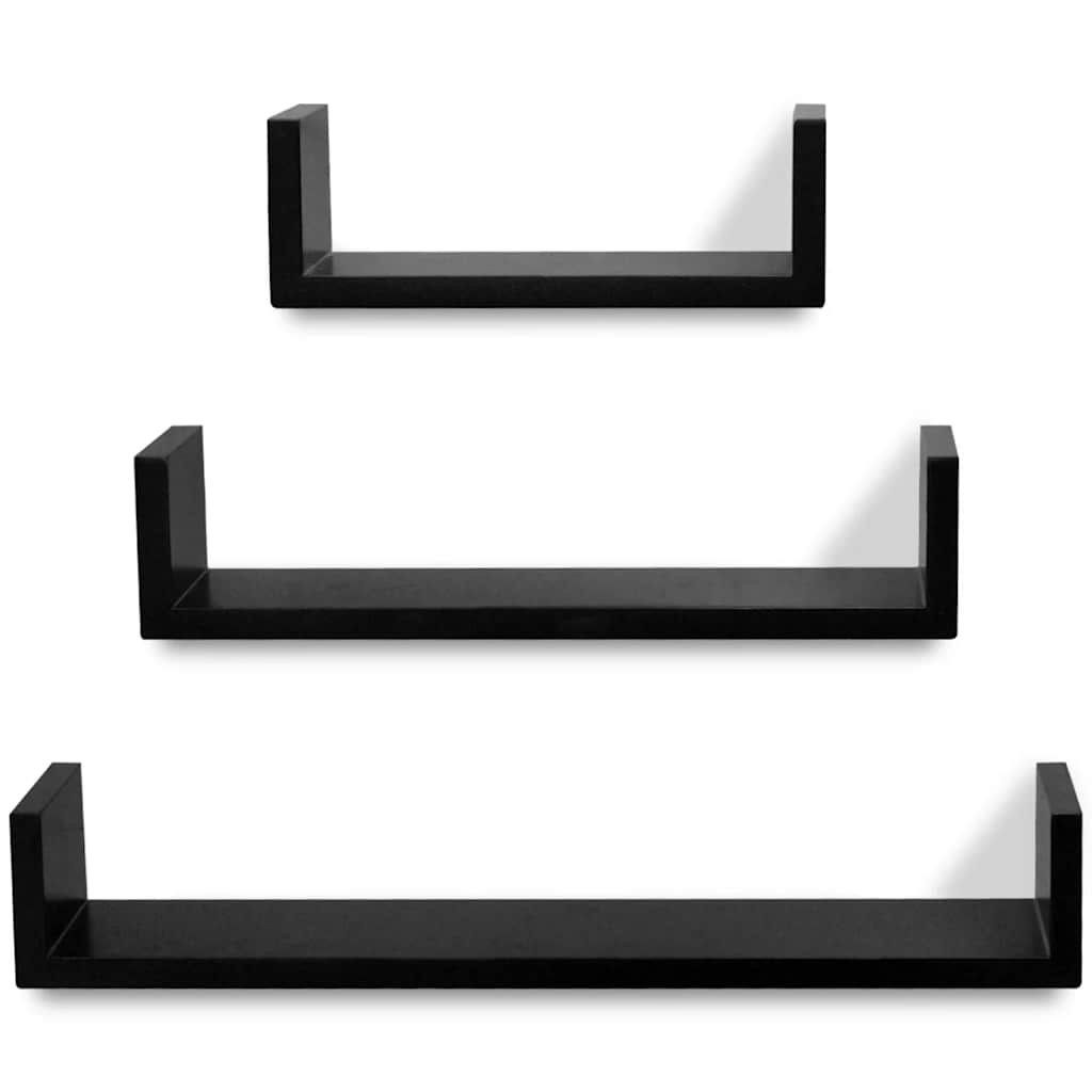 vidaXL 3 st Wandschappen U-vormig MDF zwart