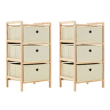 vidaXL Opbergmeubel met 3 stoffen manden cederhout beige