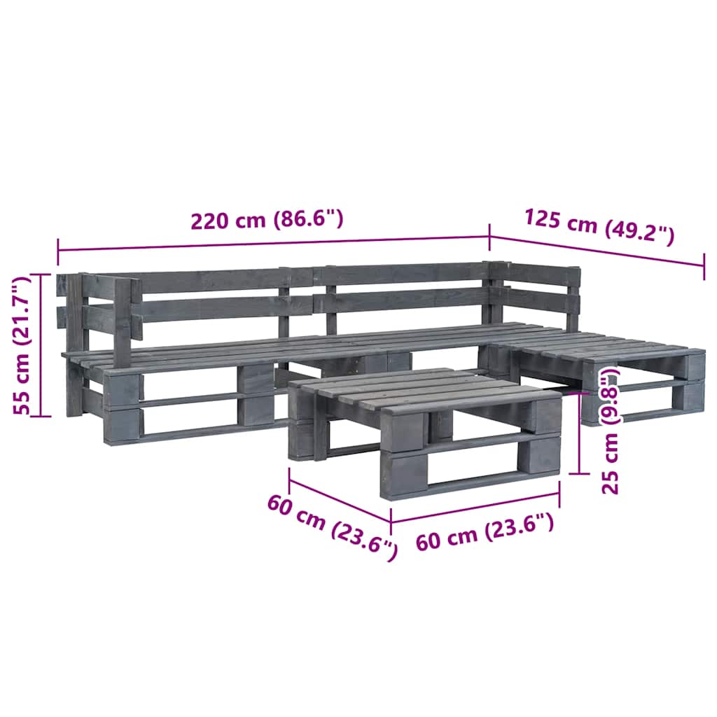 vidaXL 4-delige Loungeset pallet hout grijs