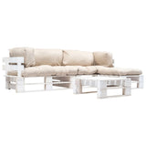 vidaXL 4-delige Loungeset pallet met zandkleurige kussens hout