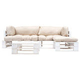 vidaXL 4-delige Loungeset pallet met zandkleurige kussens hout