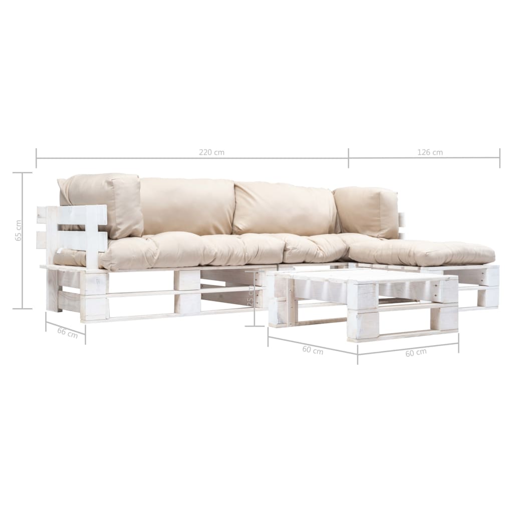 vidaXL 4-delige Loungeset pallet met zandkleurige kussens hout