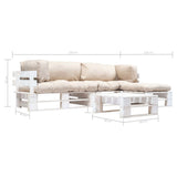 vidaXL 4-delige Loungeset pallet met zandkleurige kussens hout
