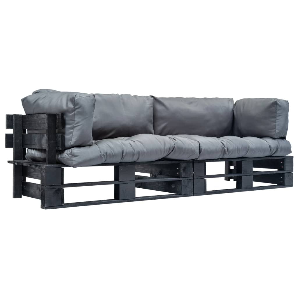vidaXL 2-delige Tuinbankenset pallet met zandkleur kussens grenenhout