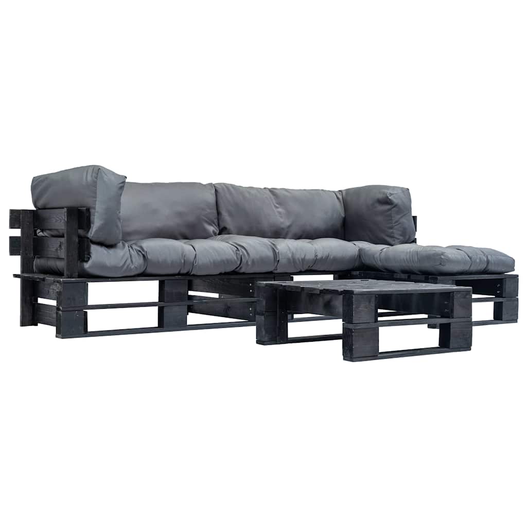 vidaXL 4-delige Loungeset pallet met zandkleurige kussens hout
