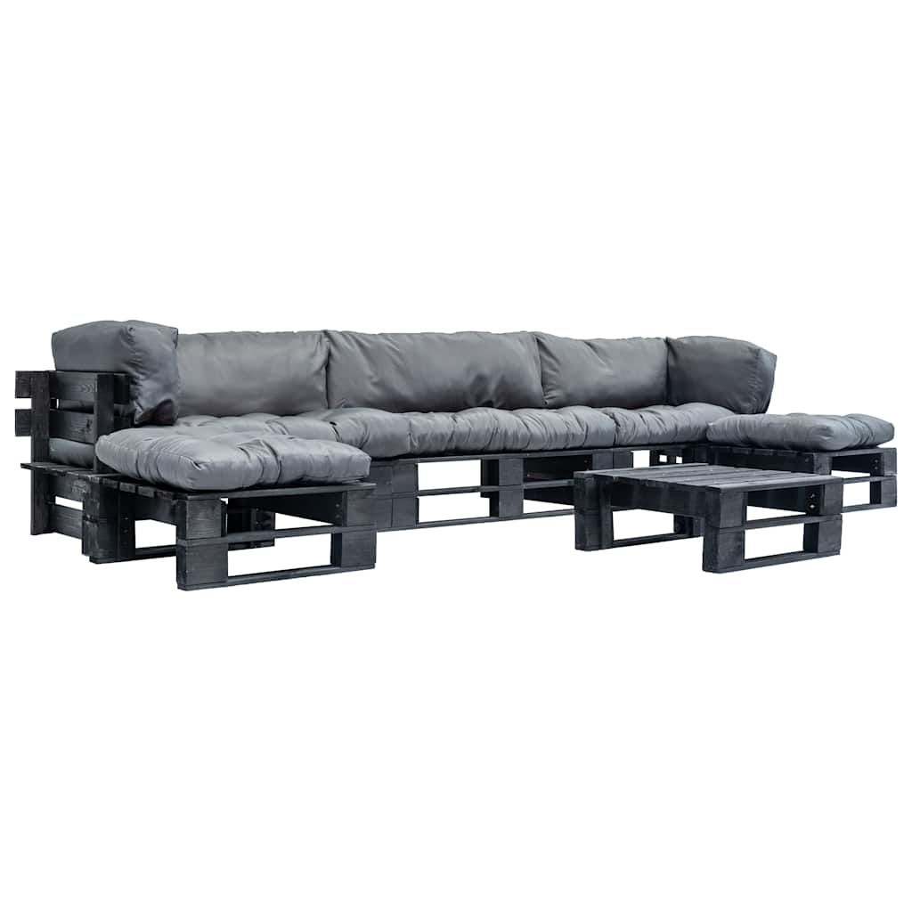 vidaXL 6-delige Loungeset pallet met grijze kussens hout
