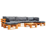 vidaXL 6-delige Loungeset pallet met grijze kussens hout