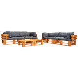 vidaXL 6-Piece Pallet Lounge Set with Sand-Colored Cushions Wood