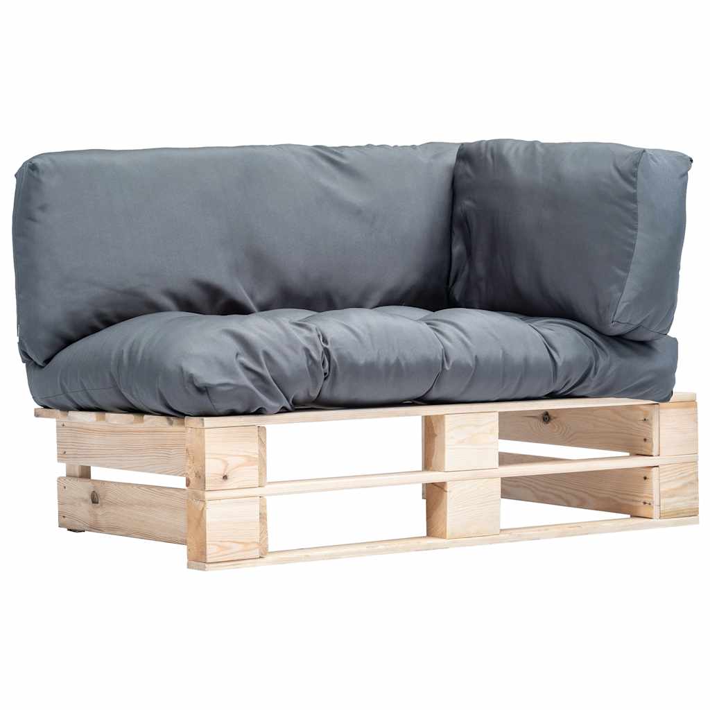 vidaXL Tuinbank pallet met grijze kussens grenenhout