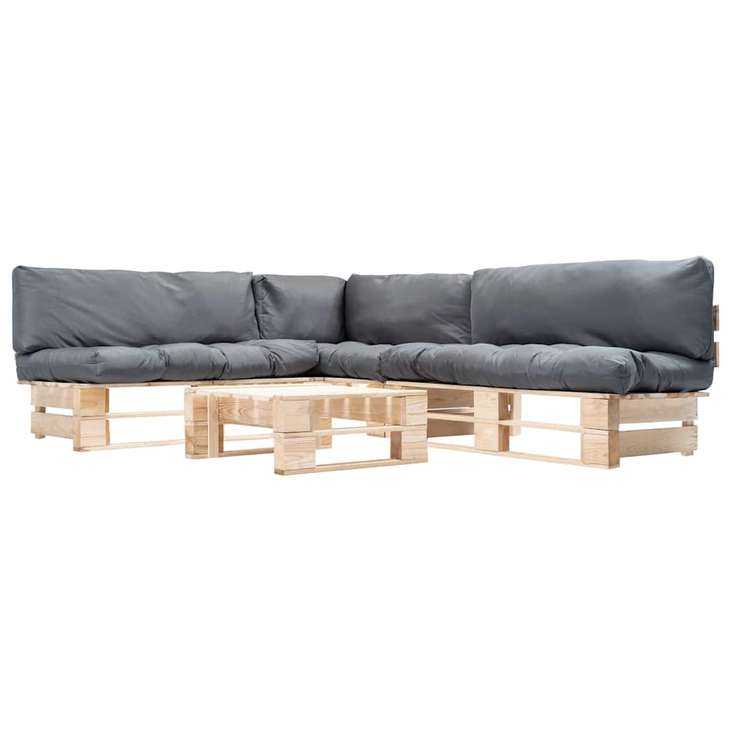 vidaXL 4-delige Loungeset pallet met zandkleurige kussens hout