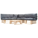 vidaXL 4-delige Loungeset pallet met zandkleurige kussens hout