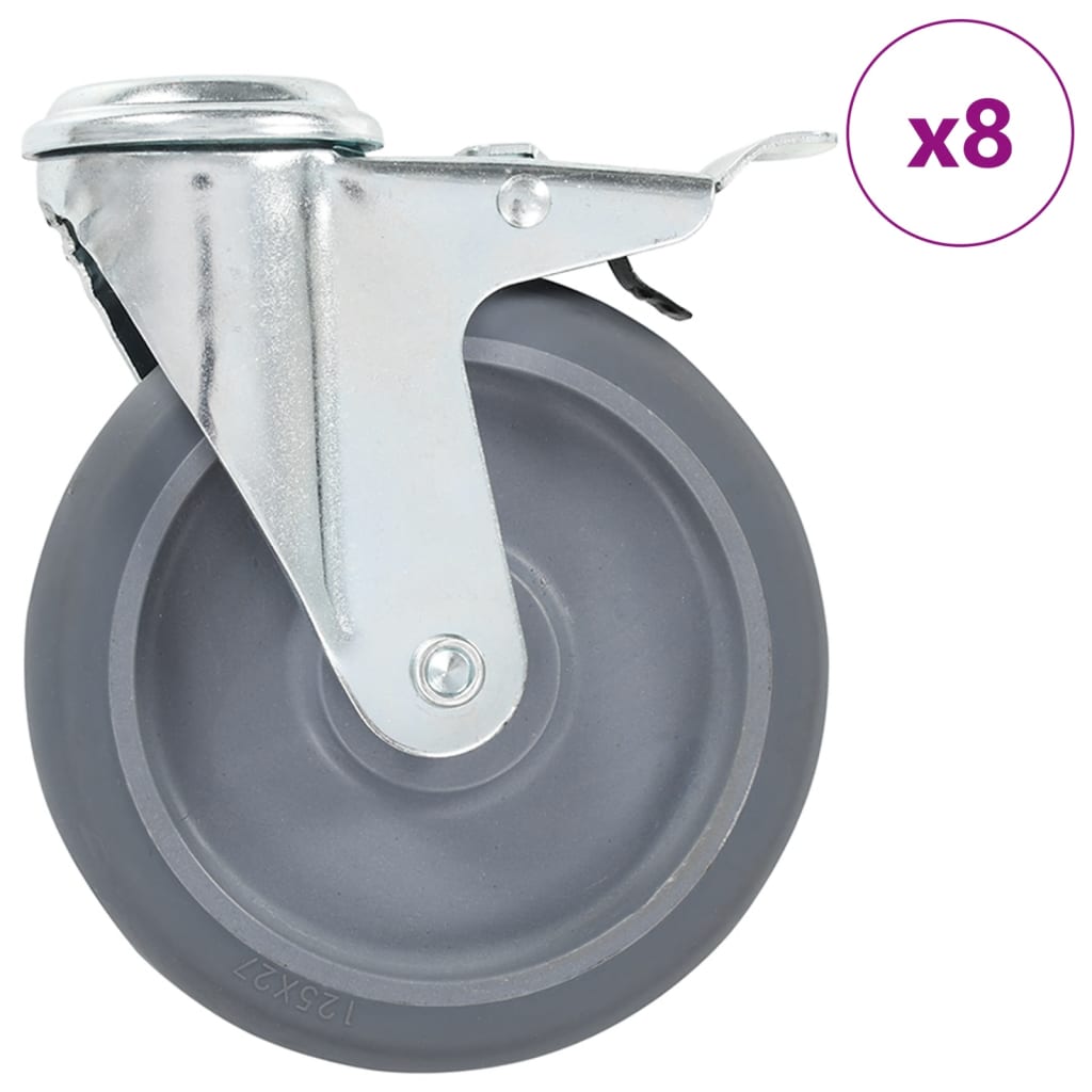 vidaXL Swivel Castor Wheels with Bolt Holes and Double Brakes 4 pcs 125 mm