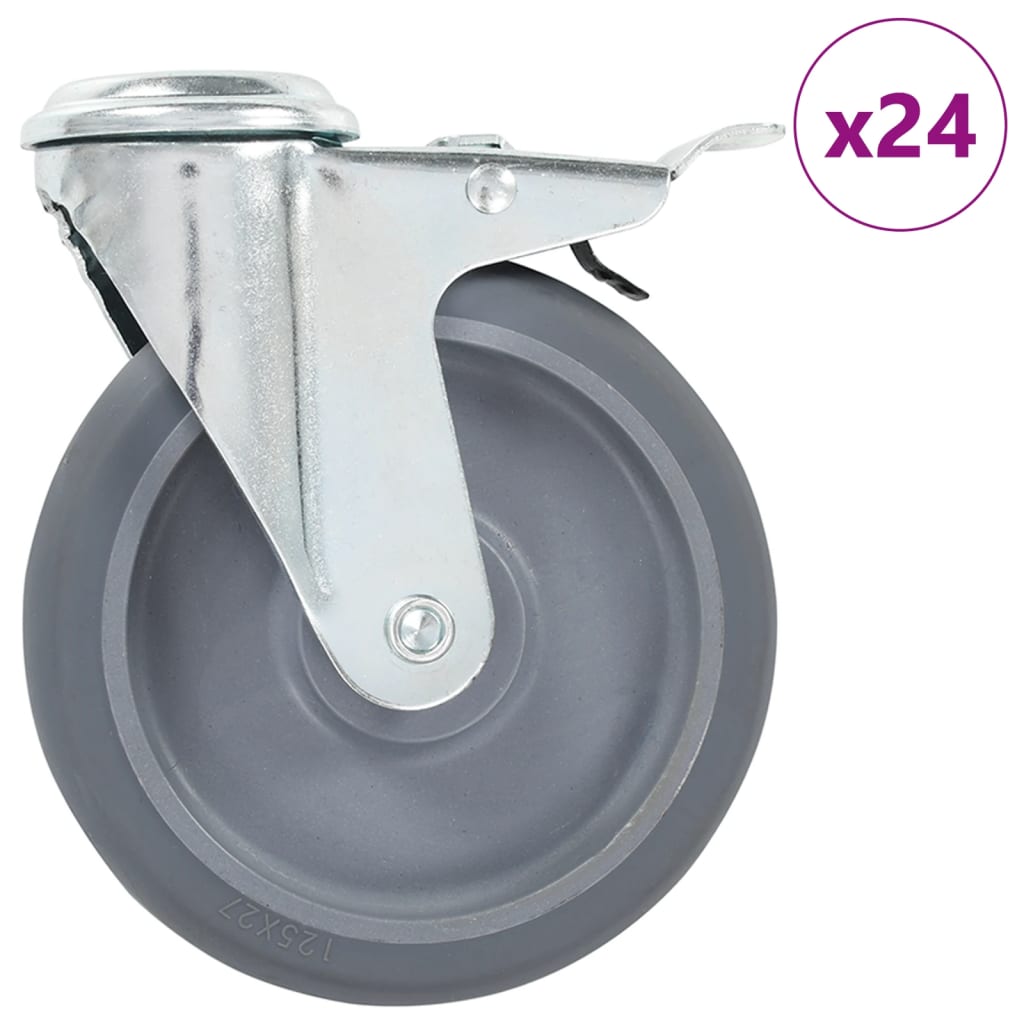 vidaXL Swivel Castor Wheels with Bolt Holes and Double Brakes 4 pcs 125 mm