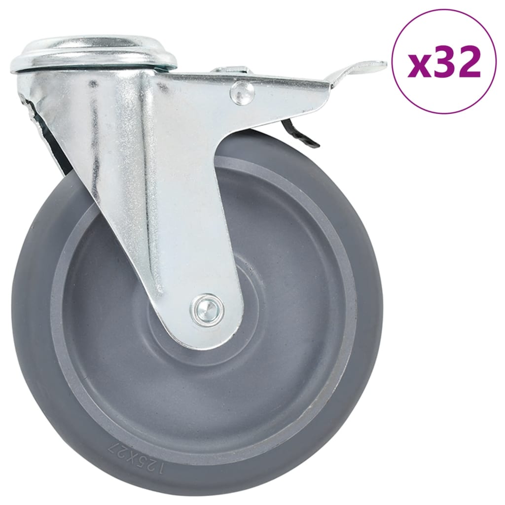 vidaXL Swivel Castor Wheels with Bolt Holes and Double Brakes 4 pcs 125 mm