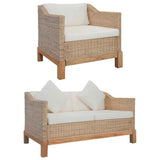 vidaXL 2-Piece Sofa Set with Cushions Natural Rattan