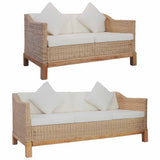 vidaXL 2-Piece Sofa Set with Cushions Natural Rattan