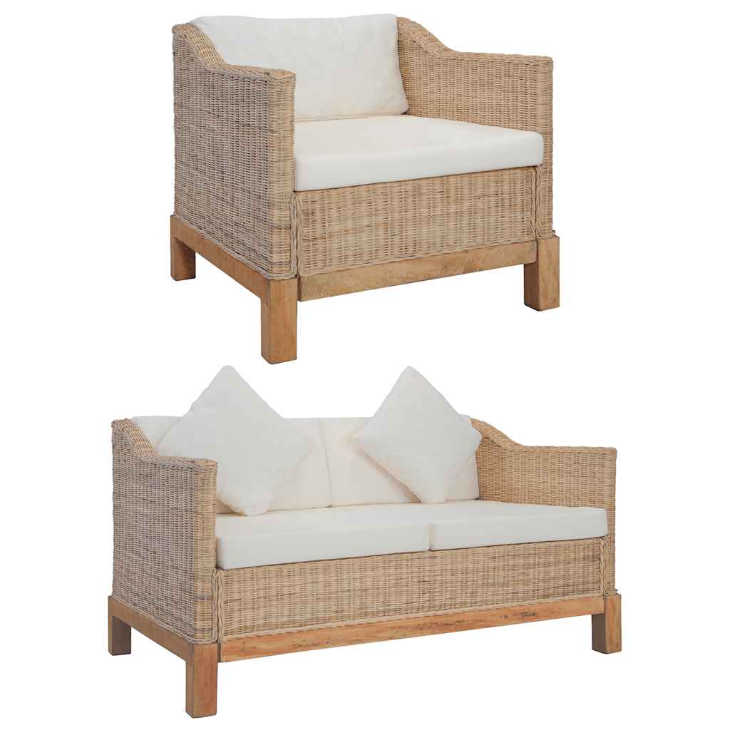 vidaXL 2-Piece Sofa Set with Cushions Natural Rattan