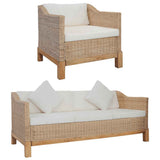vidaXL 2-Piece Sofa Set with Cushions Natural Rattan