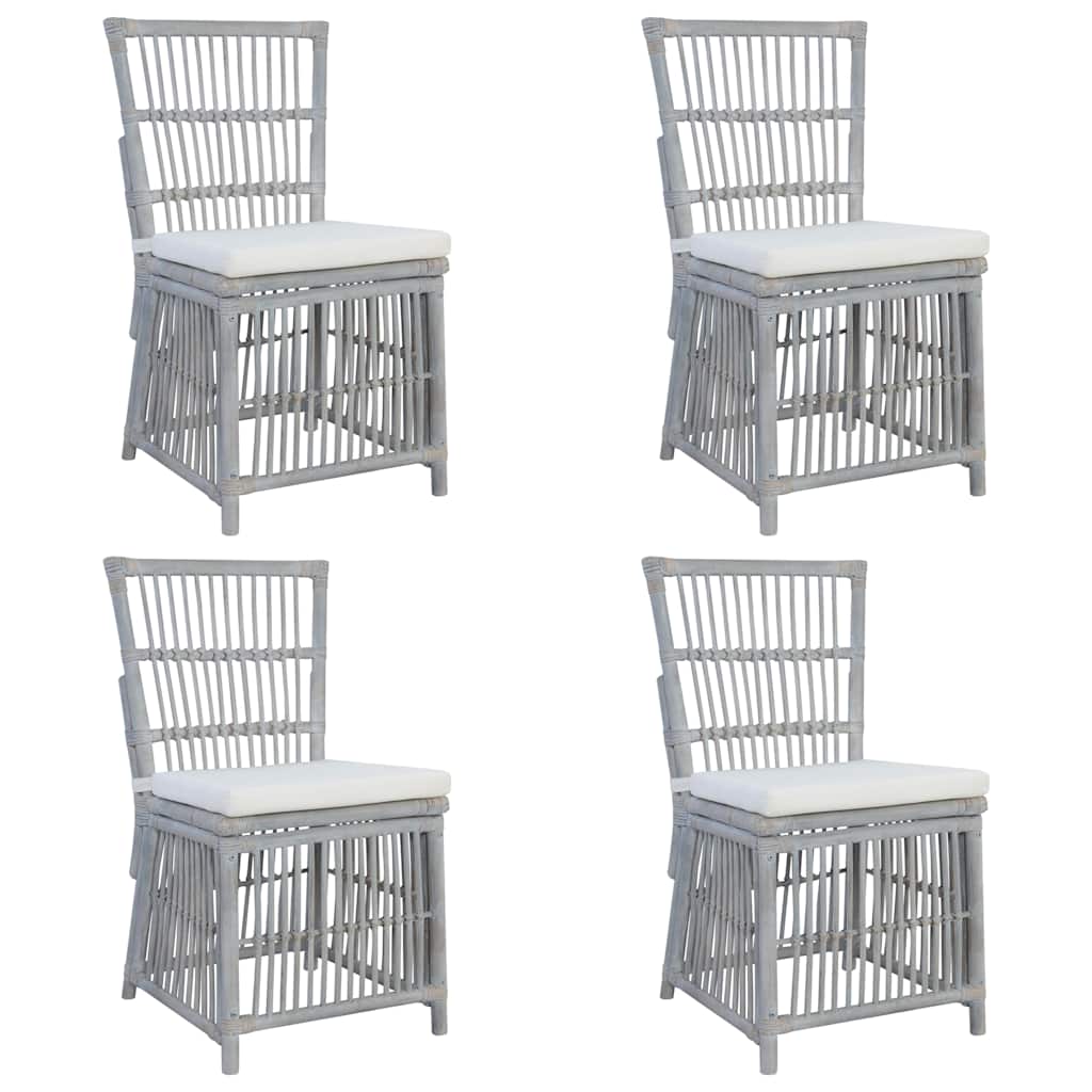 vidaXL Eetkamerstoelen 2 st met kussens natuurlijk rattan grijs