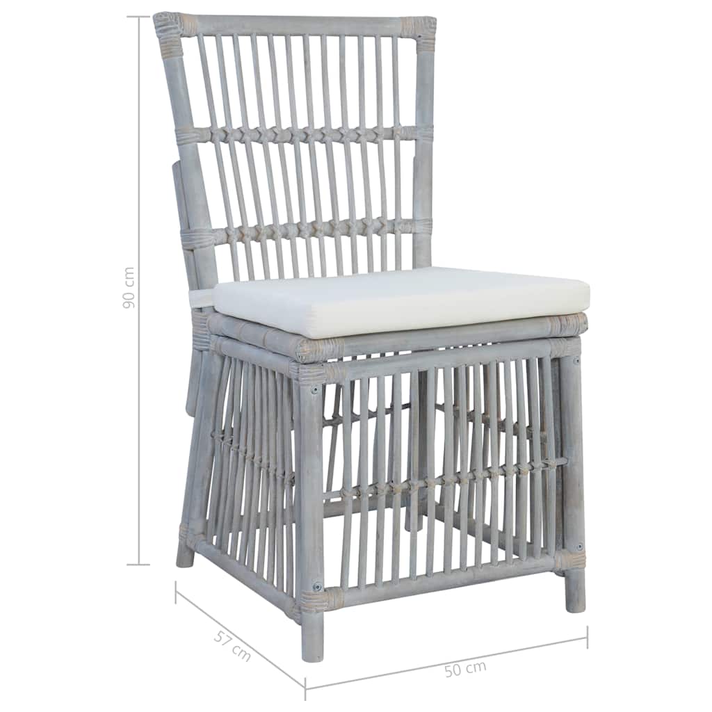 vidaXL Eetkamerstoelen 2 st met kussens natuurlijk rattan grijs