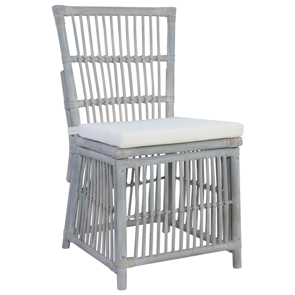 vidaXL Eetkamerstoelen 2 st met kussens natuurlijk rattan grijs