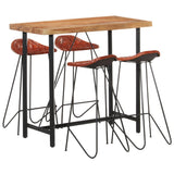 vidaXL 5-delige Barset massief hout en echt leer