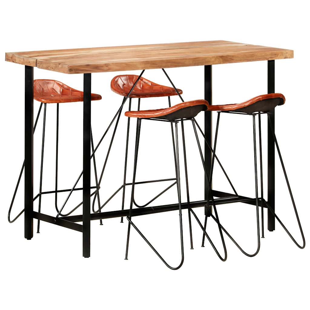 vidaXL 5-delige Barset massief hout en echt leer