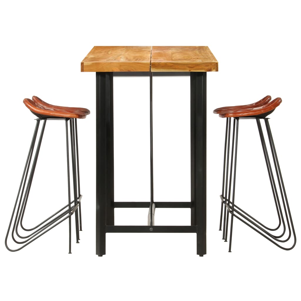 vidaXL 5-delige Barset massief hout en echt leer