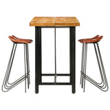 vidaXL 5-delige Barset massief hout en echt leer