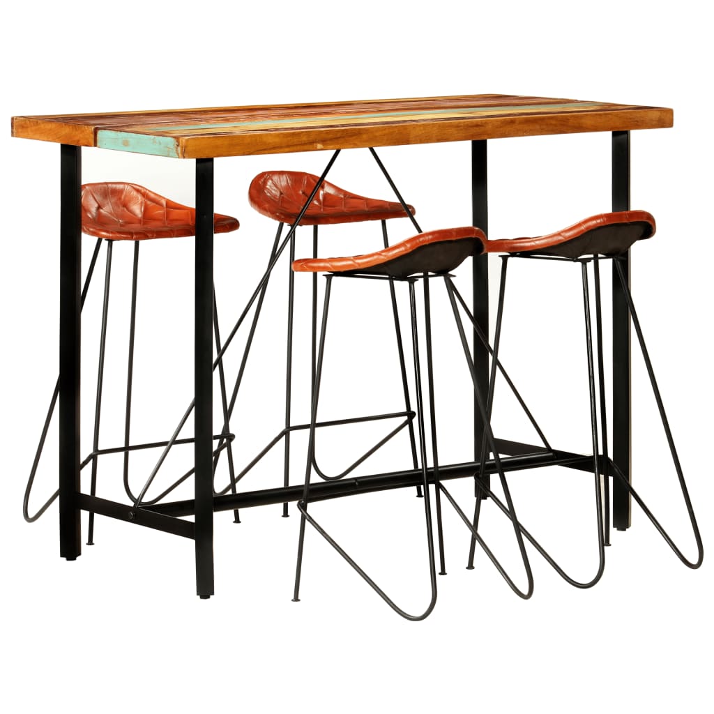 vidaXL 5-delige Barset massief hout en echt leer