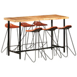 vidaXL 7-delige Barset massief hout en echt leer