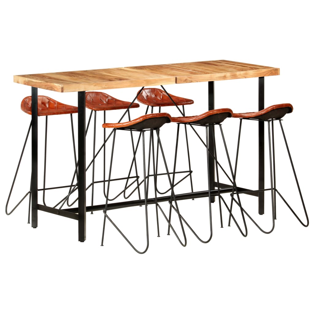 vidaXL 7-delige Barset massief hout en echt leer