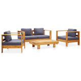 vidaXL 4-delige Loungeset met kussens massief acaciahout grijs