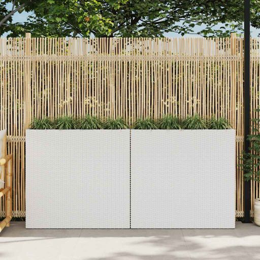 vidaXL Plantenbak verhoogd met 4 potten 2 st poly rattan grijs