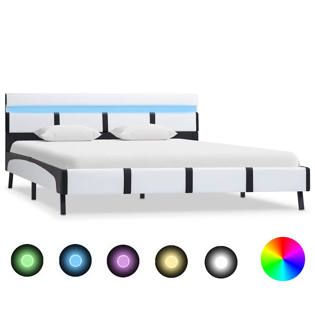 vidaXL Bedframe met LED kunstleer wit en zwart 90x200 cm
