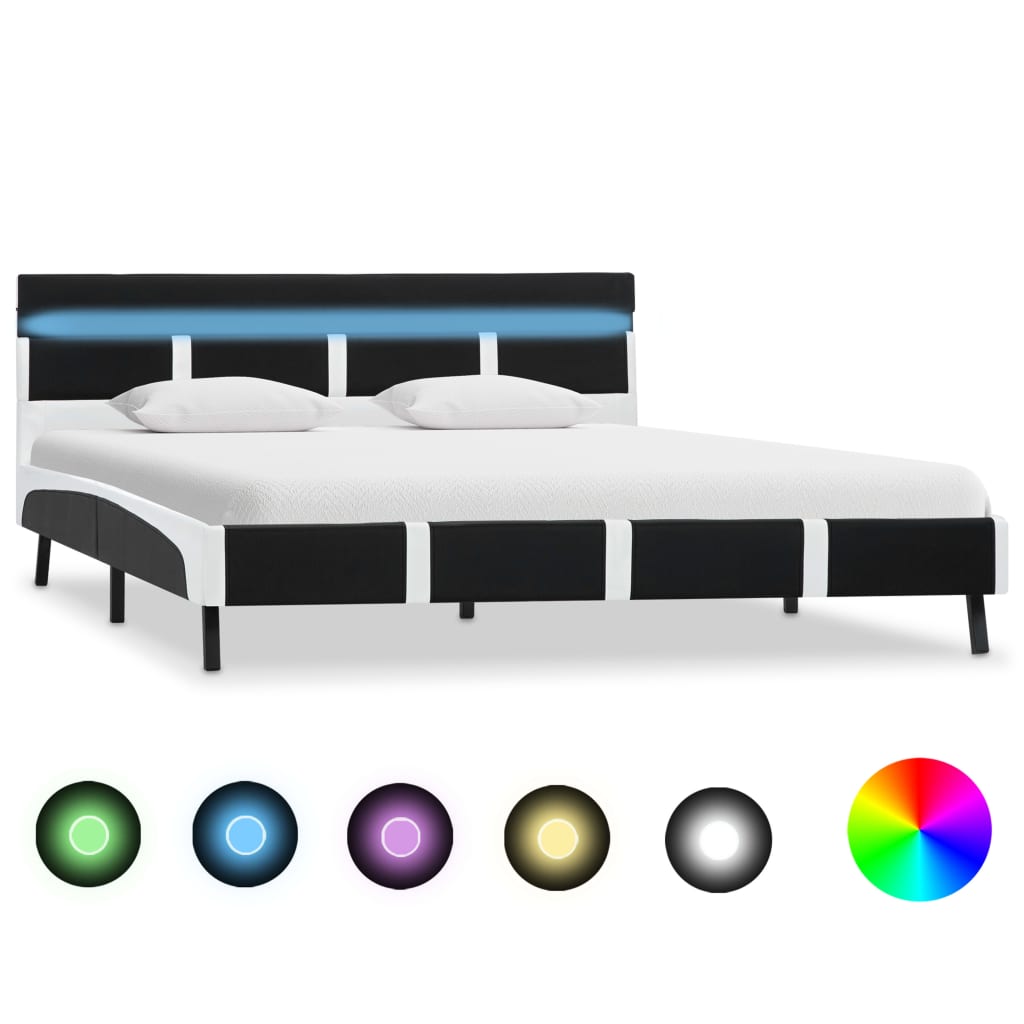 vidaXL Bedframe met LED kunstleer wit en zwart 90x200 cm