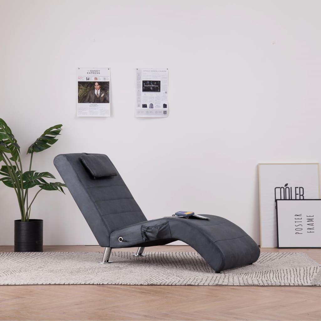 vidaXL Massage chaise longue met kussen kunstsuède bruin