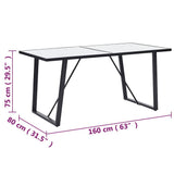 vidaXL Dining Table 160x80x75 cm Tempered Glass White