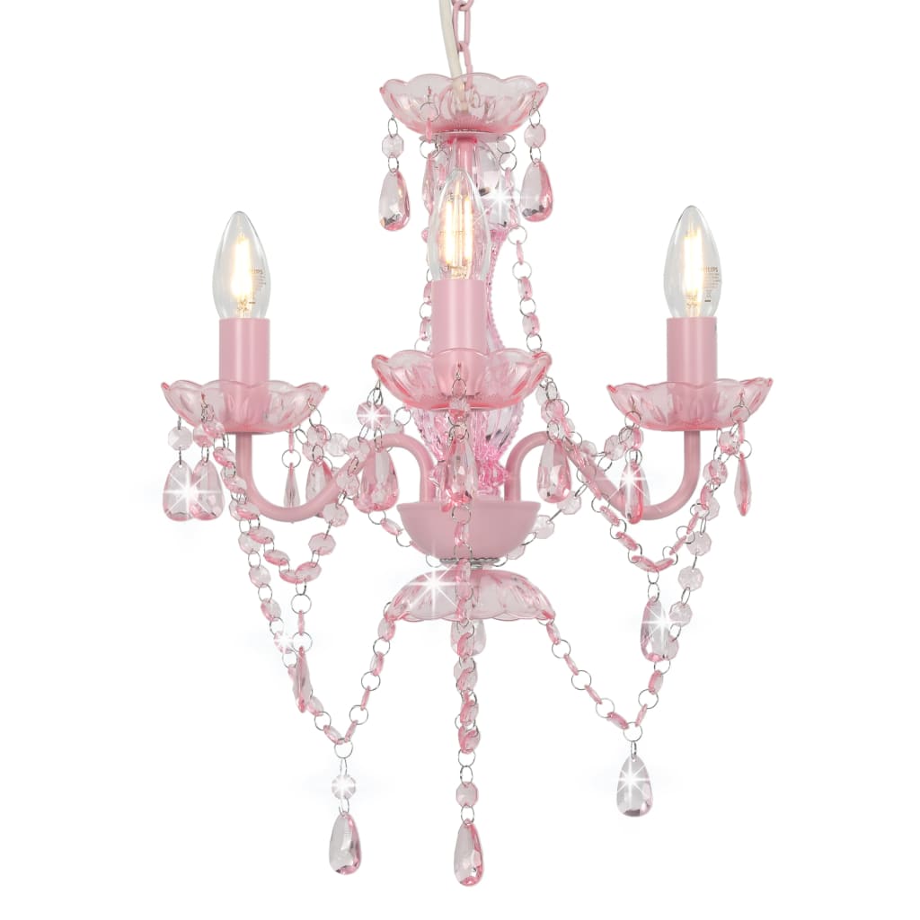 vidaXL Beaded Chandelier Round 3xE14 White