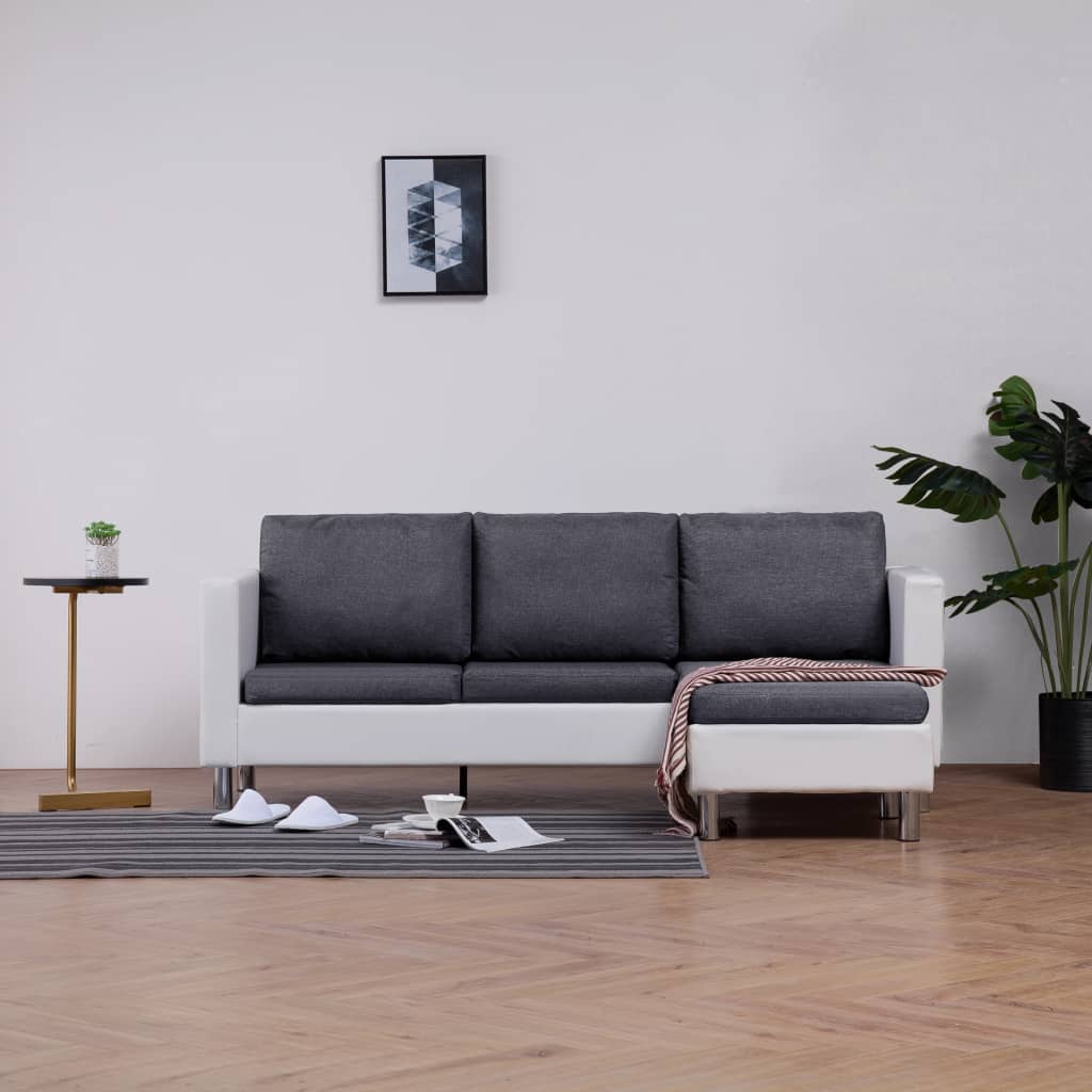 vidaXL Three-seater Sofa with Cushions Faux Leather White