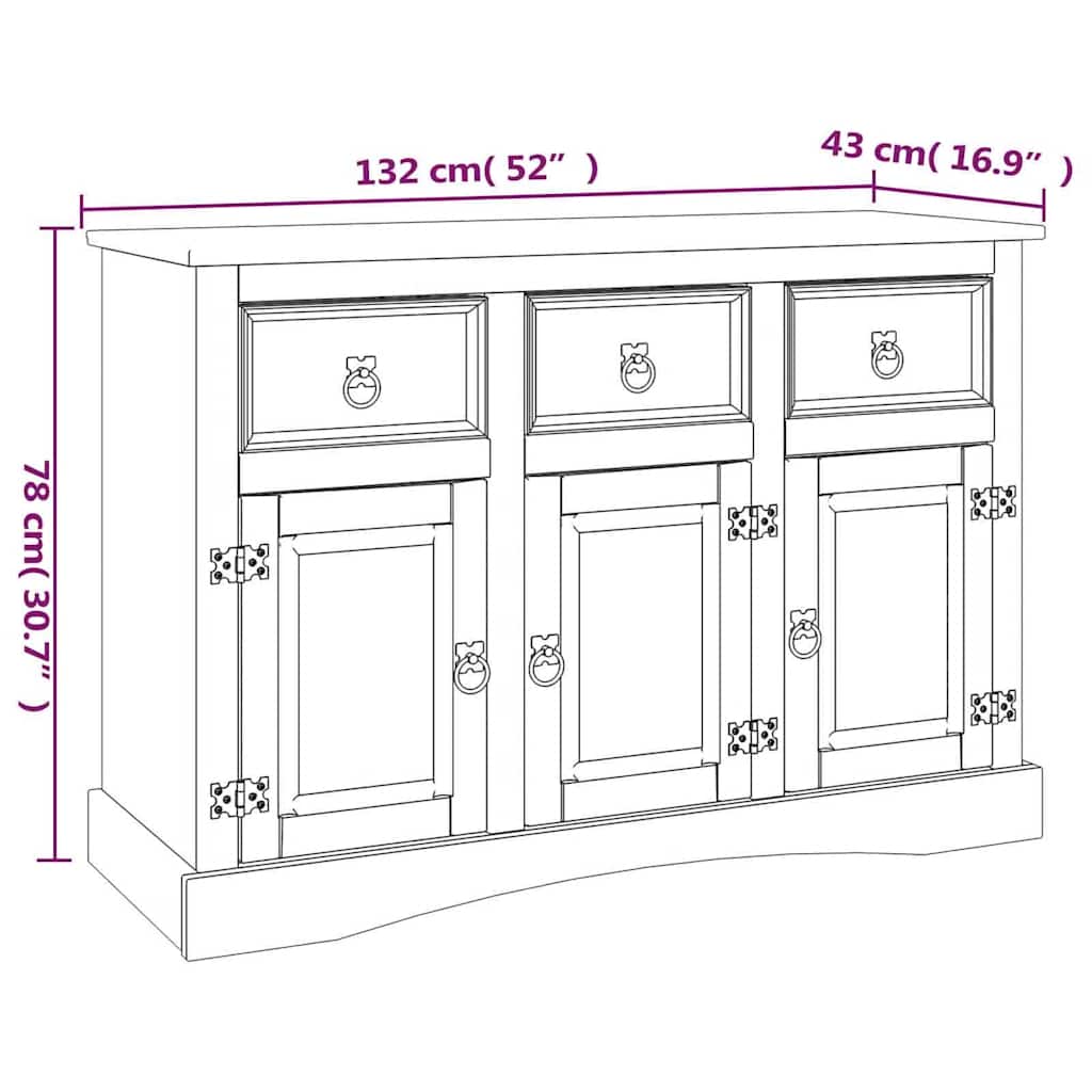 vidaXL Dressoir 132x43x78 cm Mexicaans grenenhout Corona-stijl wit