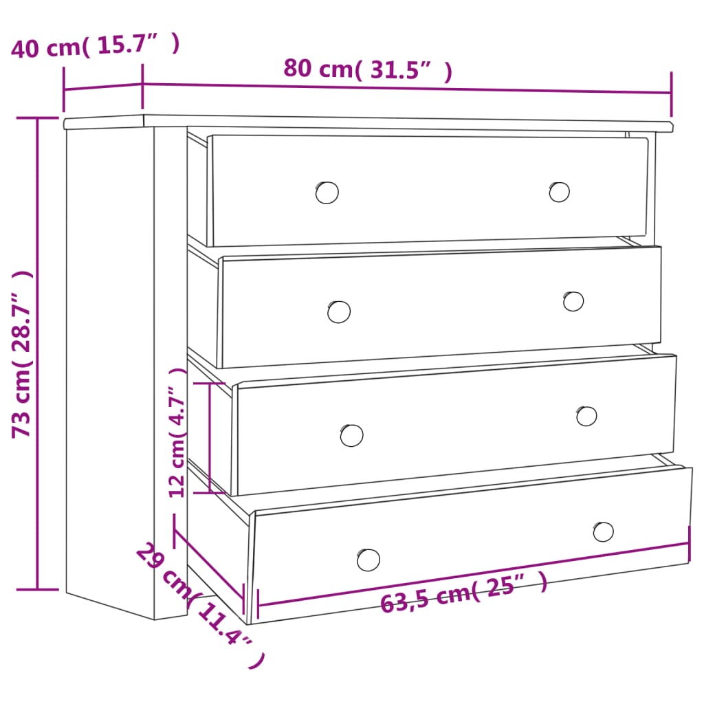vidaXL Bijzetkast Panama Range 80x40x73 cm grenenhout