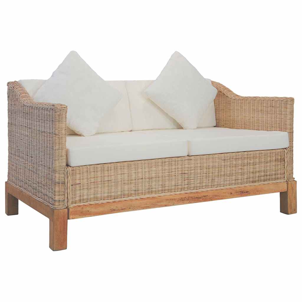 vidaXL 2-Piece Sofa Set with Cushions Natural Rattan