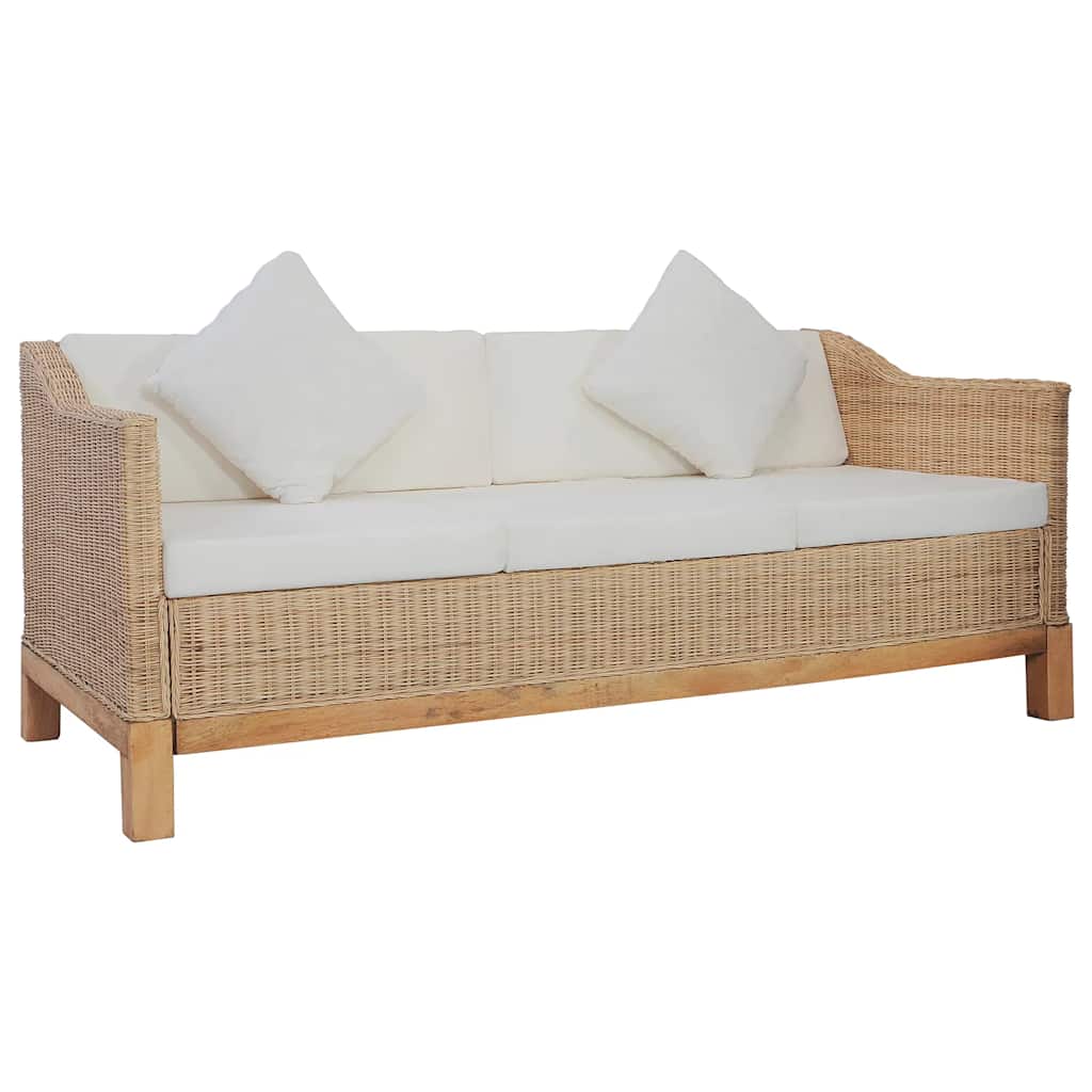 vidaXL 2-Piece Sofa Set with Cushions Natural Rattan