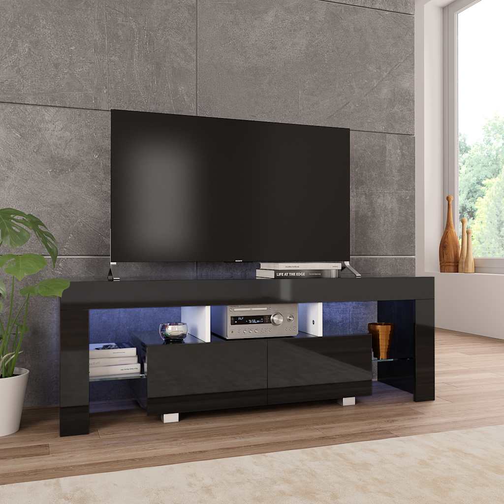 vidaXL Tv-meubel met LED-verlichting 130x35x45 cm hoogglans wit