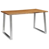 vidaXL Eettafel 140x80x75 cm massief acaciahout en roestvrij staal