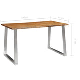 vidaXL Eettafel 140x80x75 cm massief acaciahout en roestvrij staal